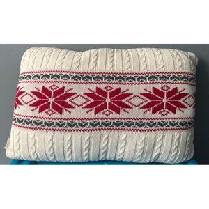 Artisan Luxe Knitted Decorative Pillow 24"x15" Red Snowflakes Cozy Holiday Decor